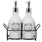 Wholesale - Ceramic Bath Soap and Pump with Metal Base - "Soap" and "Lotion" in Design C/P 12, UPC: 195010048149